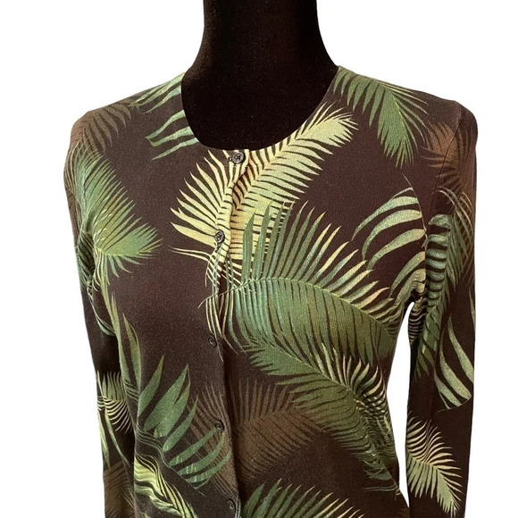 Saks Fifth Avenue Silk Cashmere Blend Tropical Leaf Cardigan Sweater Medium - Picture 7 of 7